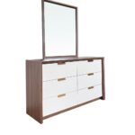 Terakkai Dresser With Mirror-Walnut/Beige/Bronze