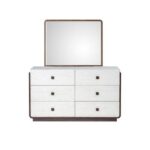 Oboro 6 drawer Dresser Mirror With Stool - Walnut/Beige