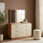 Nordomi 6-Drawer Dresser with Mirror with Stool - Beige/Natural - With 2-Year Warranty