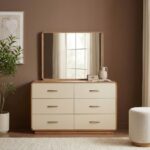 Nordomi 6-Drawer Dresser with Mirror with Stool - Beige/Natural - With 2-Year Warranty
