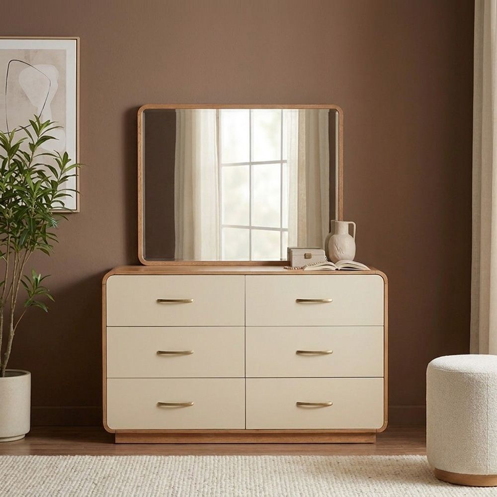 Nordomi 6-Drawer Dresser with Mirror with Stool - Beige/Natural - With 2-Year Warranty - Image 2