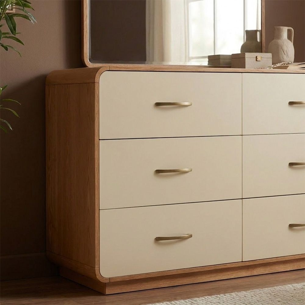 Nordomi 6-Drawer Dresser with Mirror with Stool - Beige/Natural - With 2-Year Warranty - Image 3