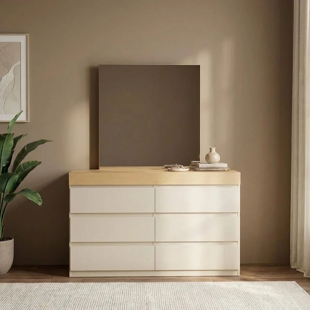 Bellano Dresser With Mirror + Hidden Storage - Taupe/Oak - Image 2
