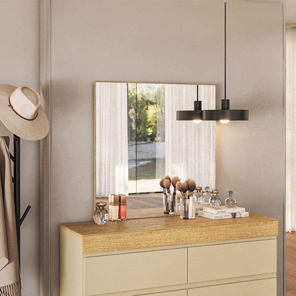 Bellano Dresser With Mirror + Hidden Storage - Taupe/Oak - Image 3