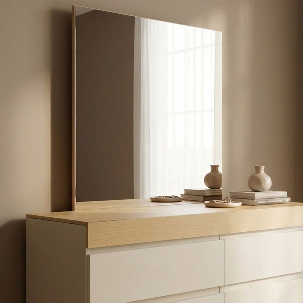 Bellano Dresser With Mirror + Hidden Storage - Taupe/Oak - Image 4