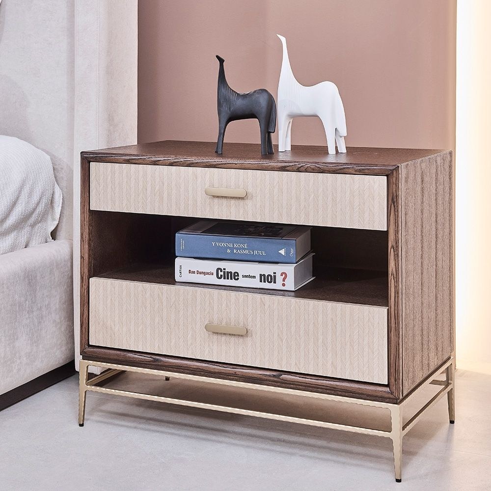 Atlanta 2 Drawer Night Stand - Walnut/Beige - Image 2