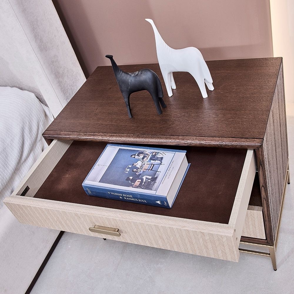 Atlanta 2 Drawer Night Stand - Walnut/Beige - Image 4