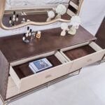 Atlanta 6 Drawer Dresser with Mirror & Stool - Walnut/Beige