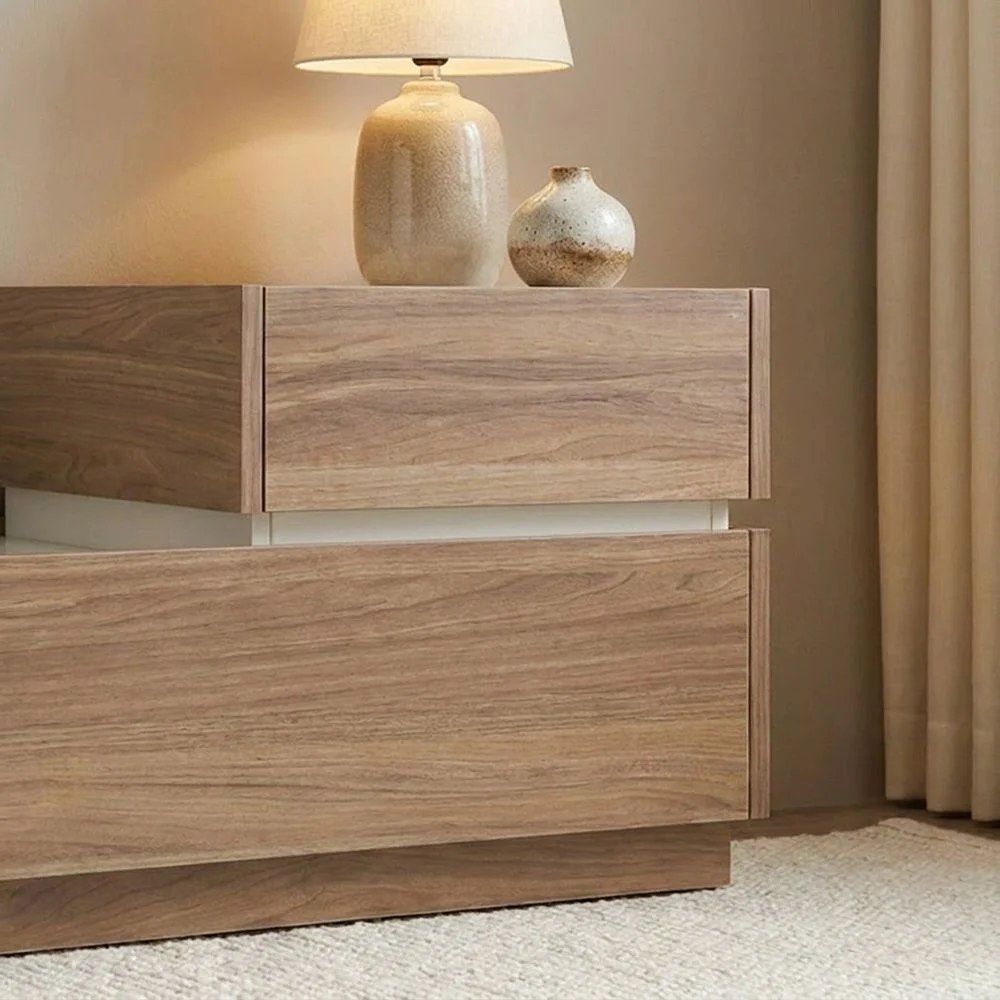 Vallary 2 Drawer Right Night Stand -Grey Walnut/Cream - Image 3