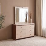 Mirova 6 Dresser With Mirror - Walnut/White Wash Oak