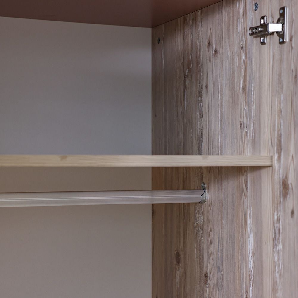 Bliss 3-Door Wardrobe with 2 Drawers & Mirror - Oak & Pink - With 5-Year Warranty - Image 4