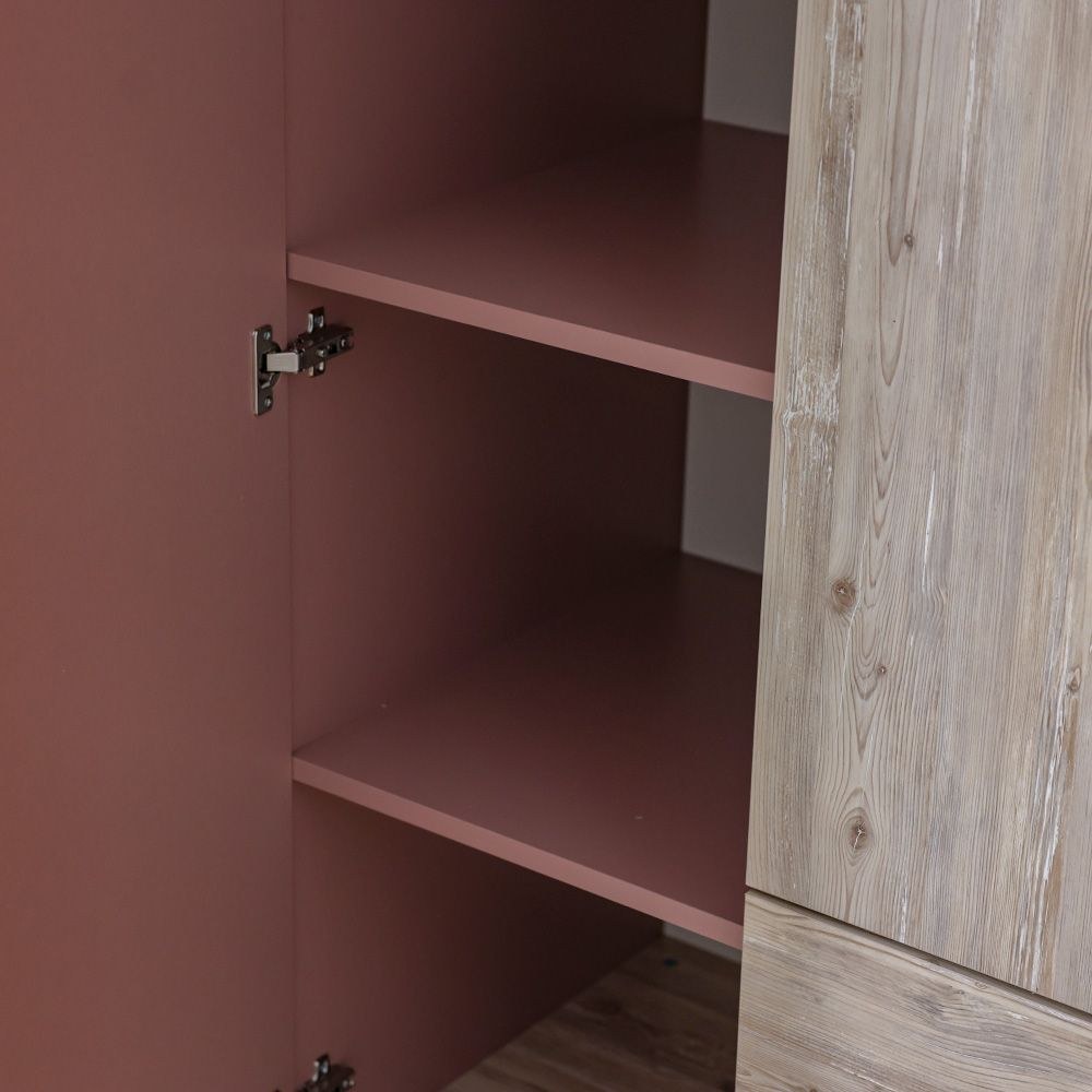 Bliss 3-Door Wardrobe with 2 Drawers & Mirror - Oak & Pink - With 5-Year Warranty - Image 5