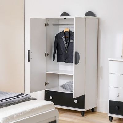 Panda 2 Door+1 Drawer Wardrobe-White & Black - Image 5
