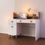Caramel 2-Drawer 1-Door Study Desk and Hutch with USB - White/Brown - With 5-Year Warranty