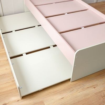 Candy 90x200 Kids Bed With Upholstered Headboard & 90x200 Trundle Bed-Blush Pink+Cream - Image 3