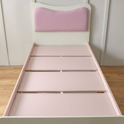 Candy 90x200 Kids Bed With Upholstered Headboard & 90x200 Trundle Bed-Blush Pink+Cream - Image 5