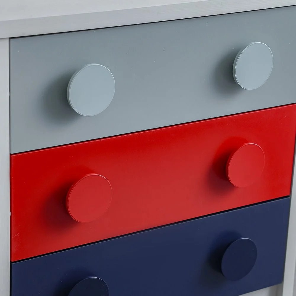 Blocks 3 Drawers Dresser-Grey &Red+Blue - Image 4