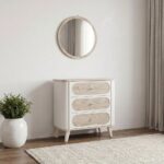 Swiss 3 Drawers Dresser With Mirror-Light Oak+White