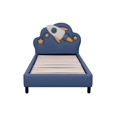 Space Rocket 90x200 Upholstered Kids Bed-Blue - Image 3
