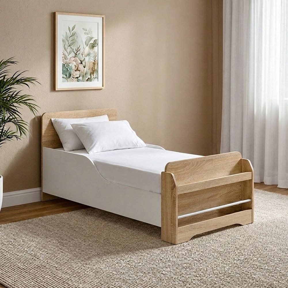 Kinder 70x130 Toddler Bed With Footboard Storage-White & Sonoma Oak