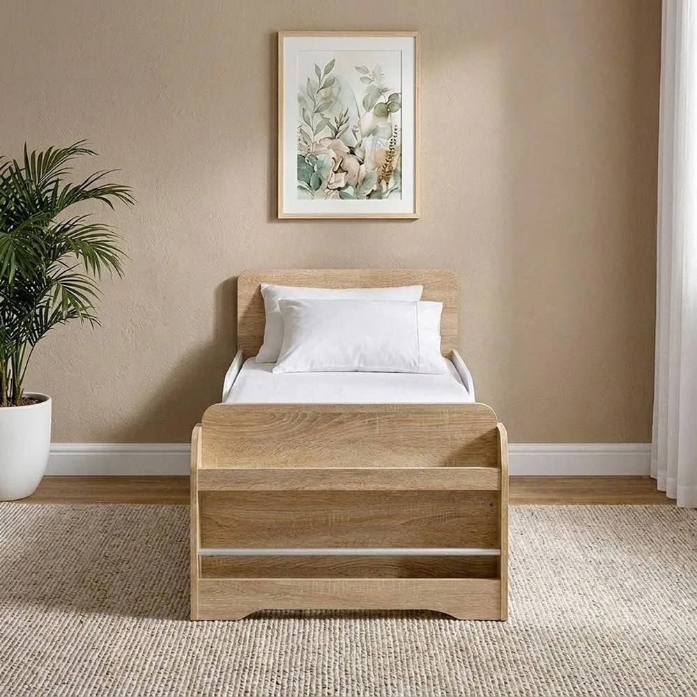 Kinder 70x130 Toddler Bed With Footboard Storage-White & Sonoma Oak - Image 2