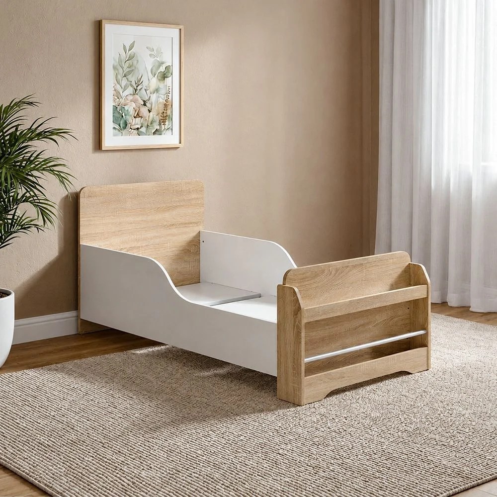 Kinder 70x130 Toddler Bed With Footboard Storage-White & Sonoma Oak - Image 3