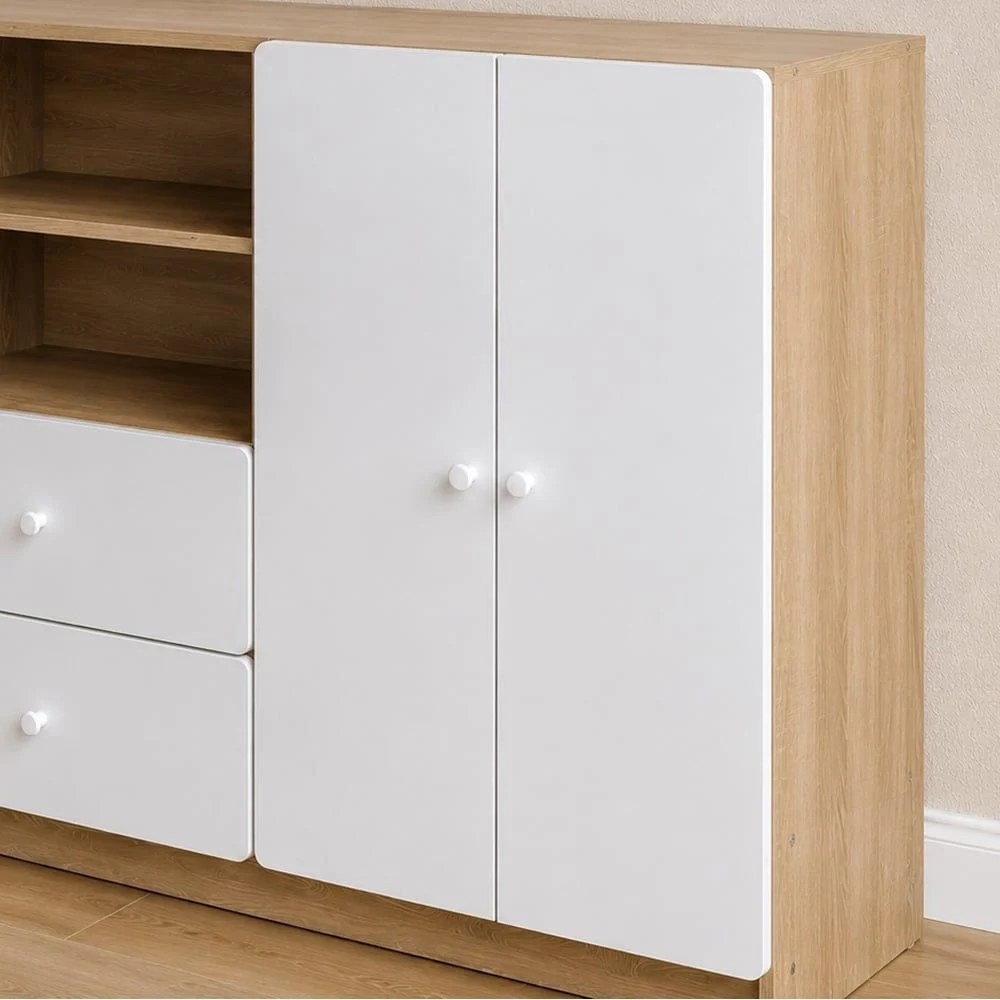Kinder 2-Drawer & Open Shelves Dresser + 2-Door Mini Wardrobe - White & Sonoma Oak - With 2-Year Warranty - Image 3