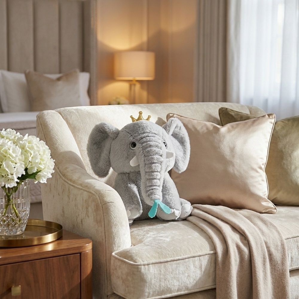 Elephant Toto Soft Toy With Golden Crown 22cm-Grey