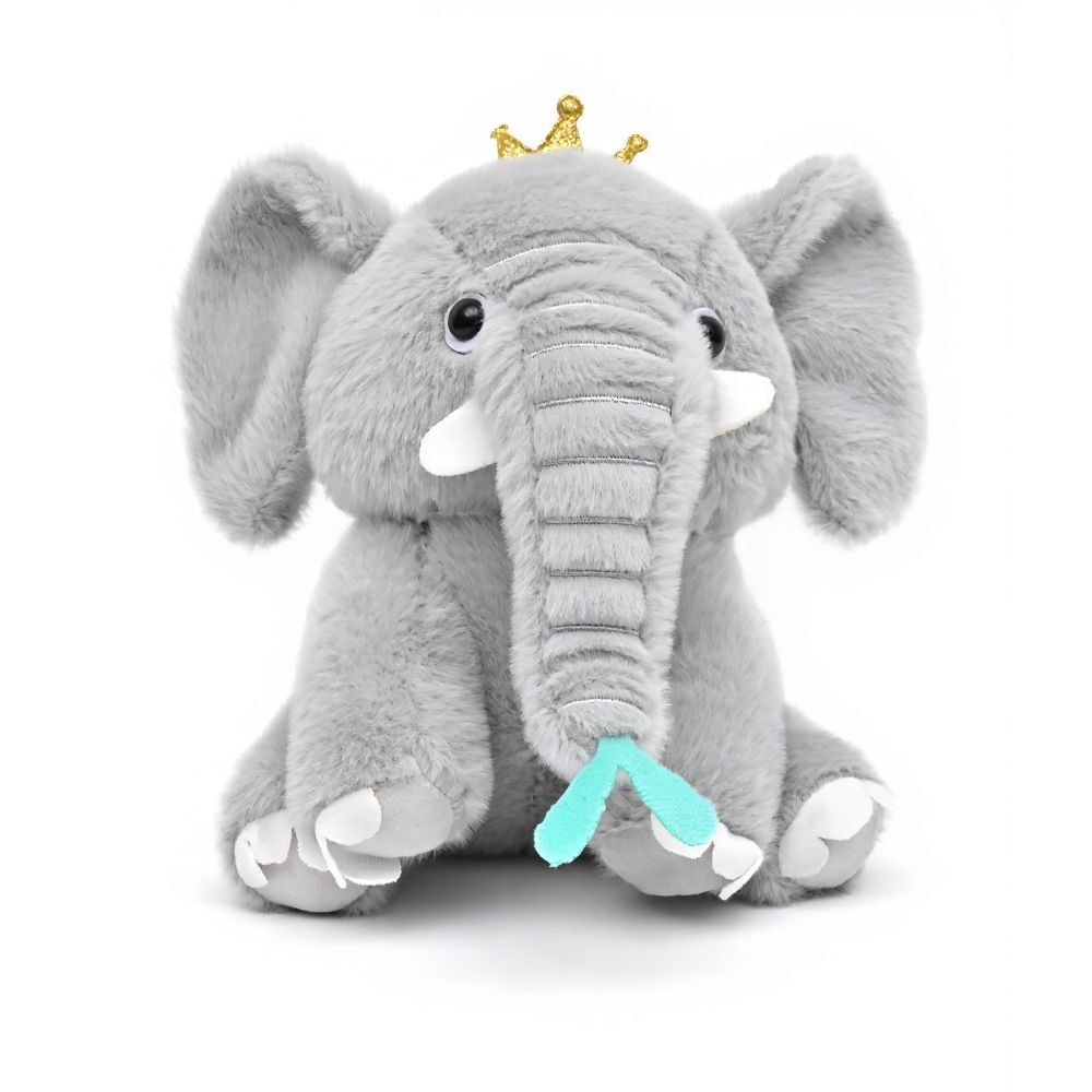 Elephant Toto Soft Toy With Golden Crown 22cm-Grey - Image 2