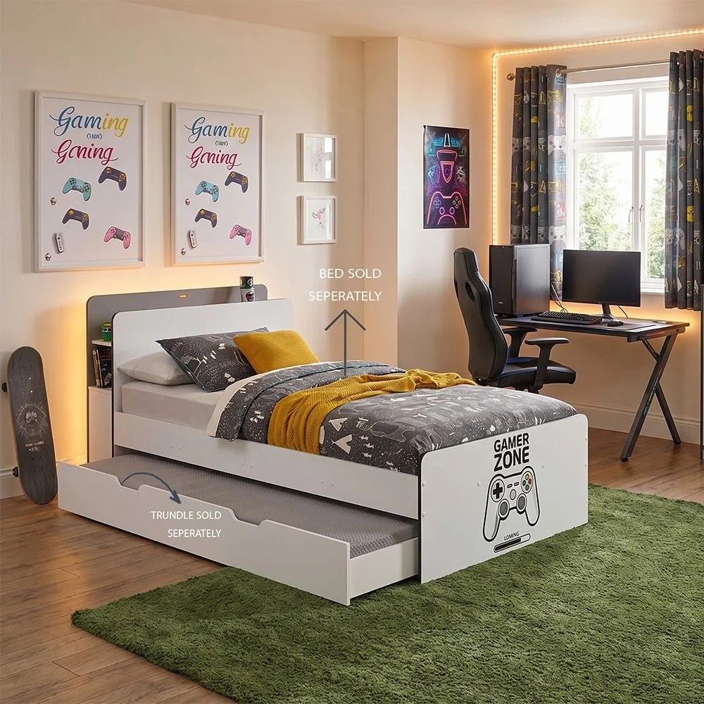 Gamerzone 90x190 Trundle Bed - White & Grey (Bed Sold Seperately) - With 2-Year Warranty - Image 4