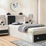 Panda 90x190 Single Bed with Headboard Storage & Front Drawer Storage-White/Black-With 2-Year Warranty