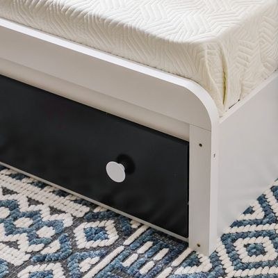 Panda 90x190 Single Bed with Headboard Storage & Front Drawer Storage-White/Black-With 2-Year Warranty - Image 5