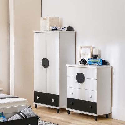 Panda 90x190 Bedroom Set with Headboard Storage & Front Drawer Storage-White/Black-With 2-Year Warranty - Image 5