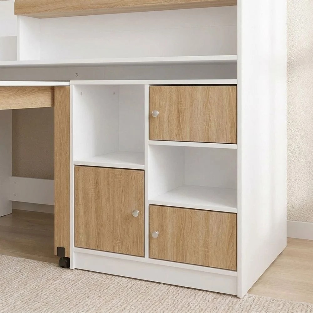 Kinder 90x190 Mid Sleeper Bed with Study Desk & Storage-White & Sonoma Oak-With 2-Year Warranty - Image 5