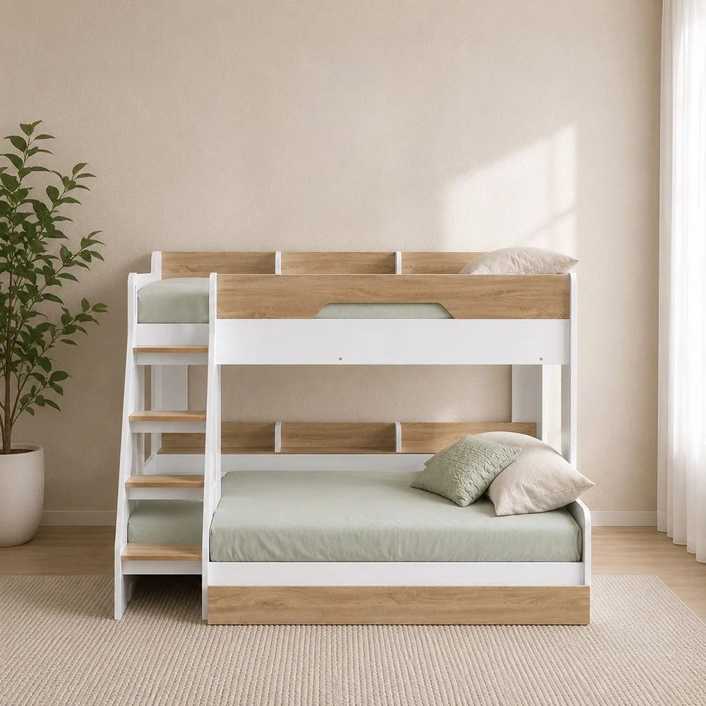 Kinder 90/120x200 Dual Size Kids’ Bunk Bed with Drawer Storage-White & Sonoma Oak-With 2-Year Warranty - Image 2