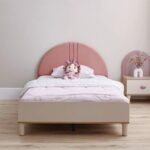 Zeta 120X200 Bed With Upholstered Headboard & Usb-Offwhite & Pink