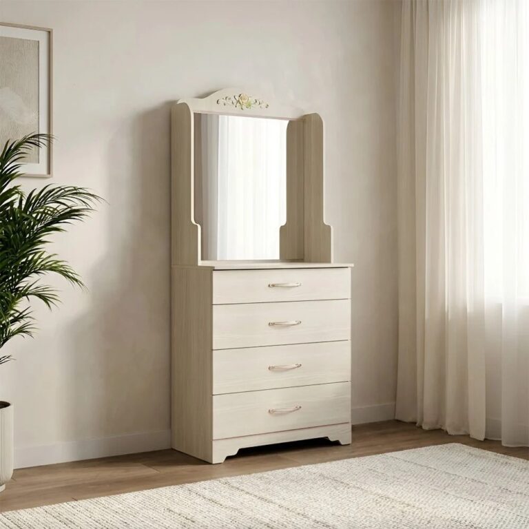 Ariana 4-Drawer Dresser with Mirror - Light Oak - With 2-Year Warranty