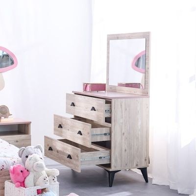 Bliss 3-Drawer Dresser with Mirror - Oak & Pink - With 5-Year Warranty - Image 2