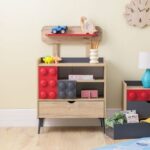 Bricks 3-Drawer Dresser with Shelf-Oak/Red/Grey-With 5-Year Warranty