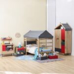 Bricks 3-Drawer Dresser with Shelf-Oak/Red/Grey-With 5-Year Warranty