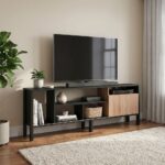 Cedro TV Rack-Up to 45 Inches-Black/Almond