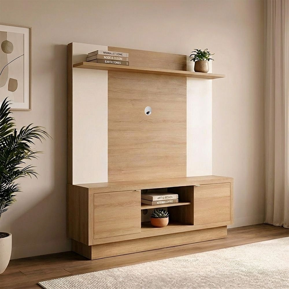 Zoyo TV Wall Unit - TV up to 65 Inches - Brown/Off-White - With 2-Year Warranty - Image 3
