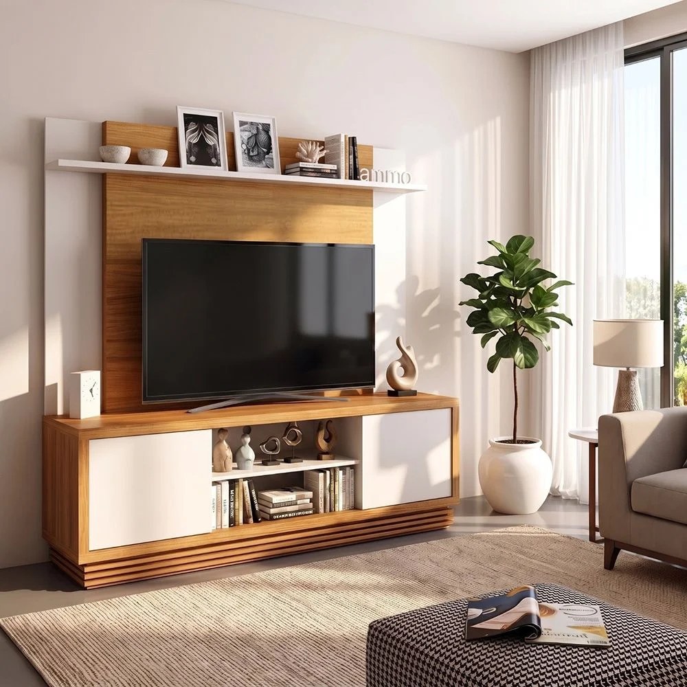 Zoyo TV Wall Unit-TV up to 55 Inches-Brown/Off-White-With 2-Year Warranty - Image 5
