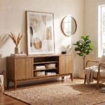 Titan TV Unit-Up to 65 Inches-Almond/Natural Wood- With 2-Year Warranty