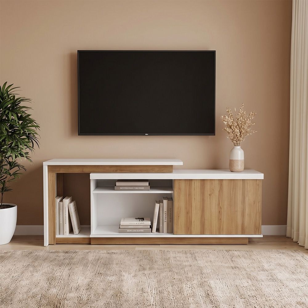 Lucia TV Unit with Extendable Top - Up To 55 Inches - Off White/Almond - With 2-Year Warranty - Image 2