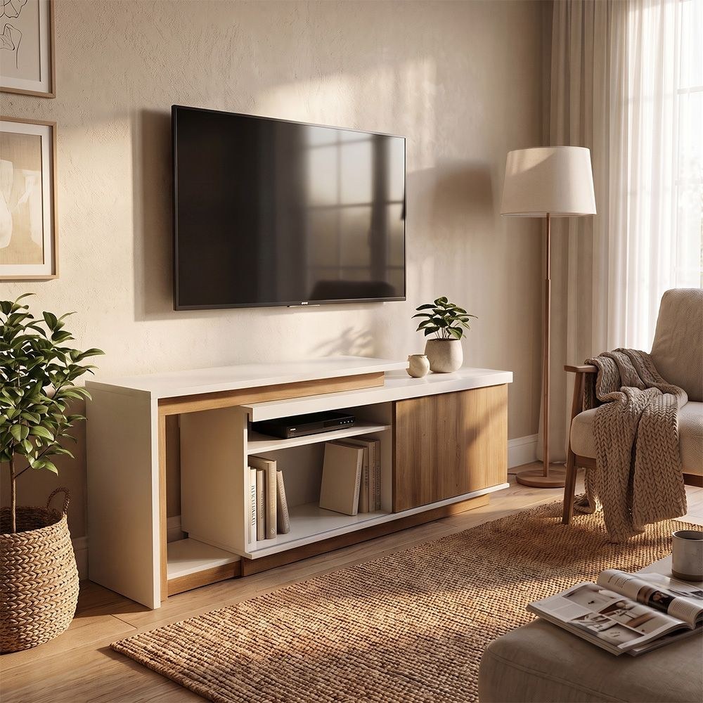 Lucia TV Unit with Extendable Top - Up To 55 Inches - Off White/Almond - With 2-Year Warranty - Image 5