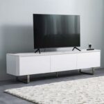 Monarch TV Unit-Up to 80 Inches-White/Brushed Silver-With 2-Year Warranty