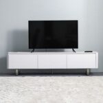 Monarch TV Unit-Up to 80 Inches-White/Brushed Silver-With 2-Year Warranty