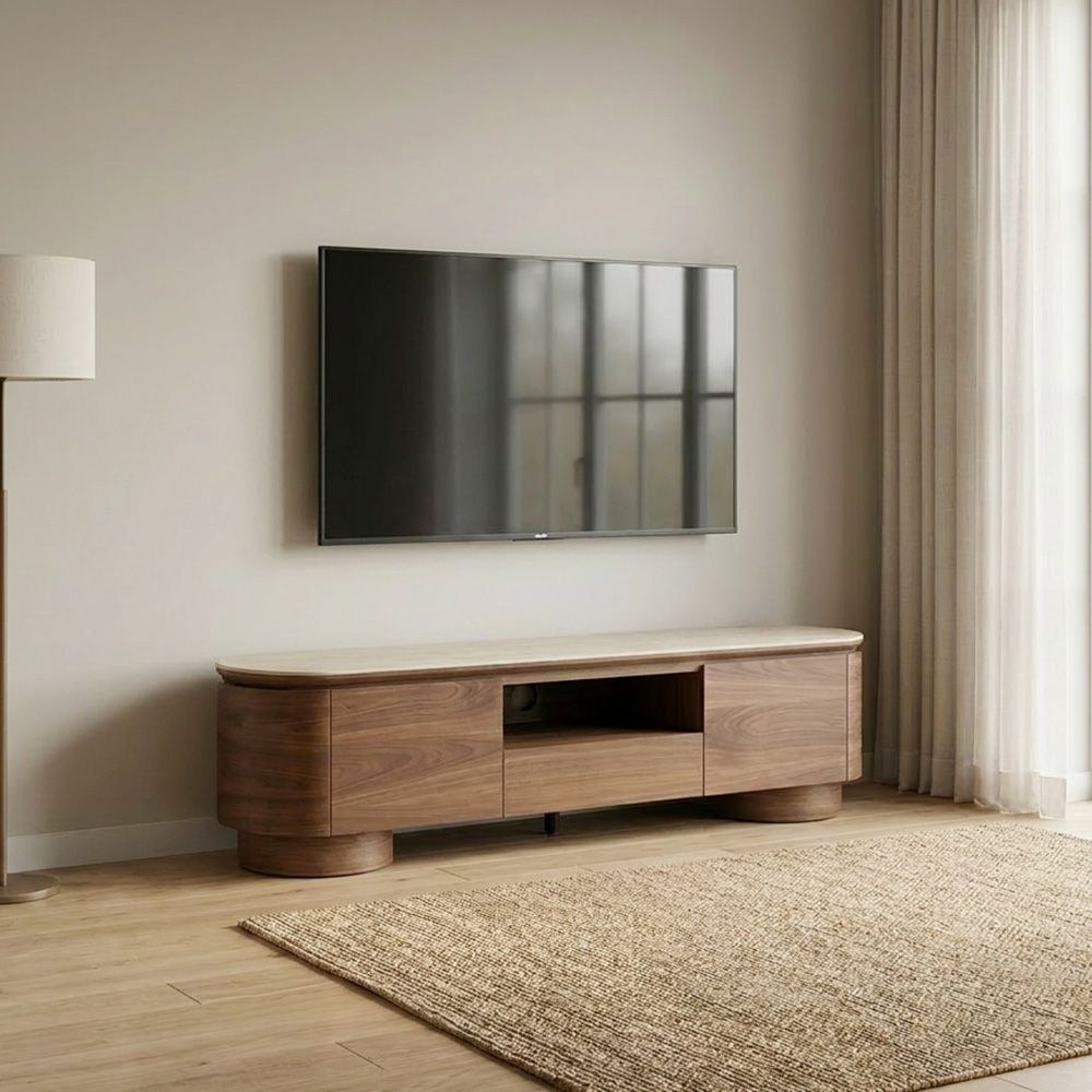 Austria TV Unit for TVs up to 75 Inches - Natural Walnut - With 2-Year Warranty