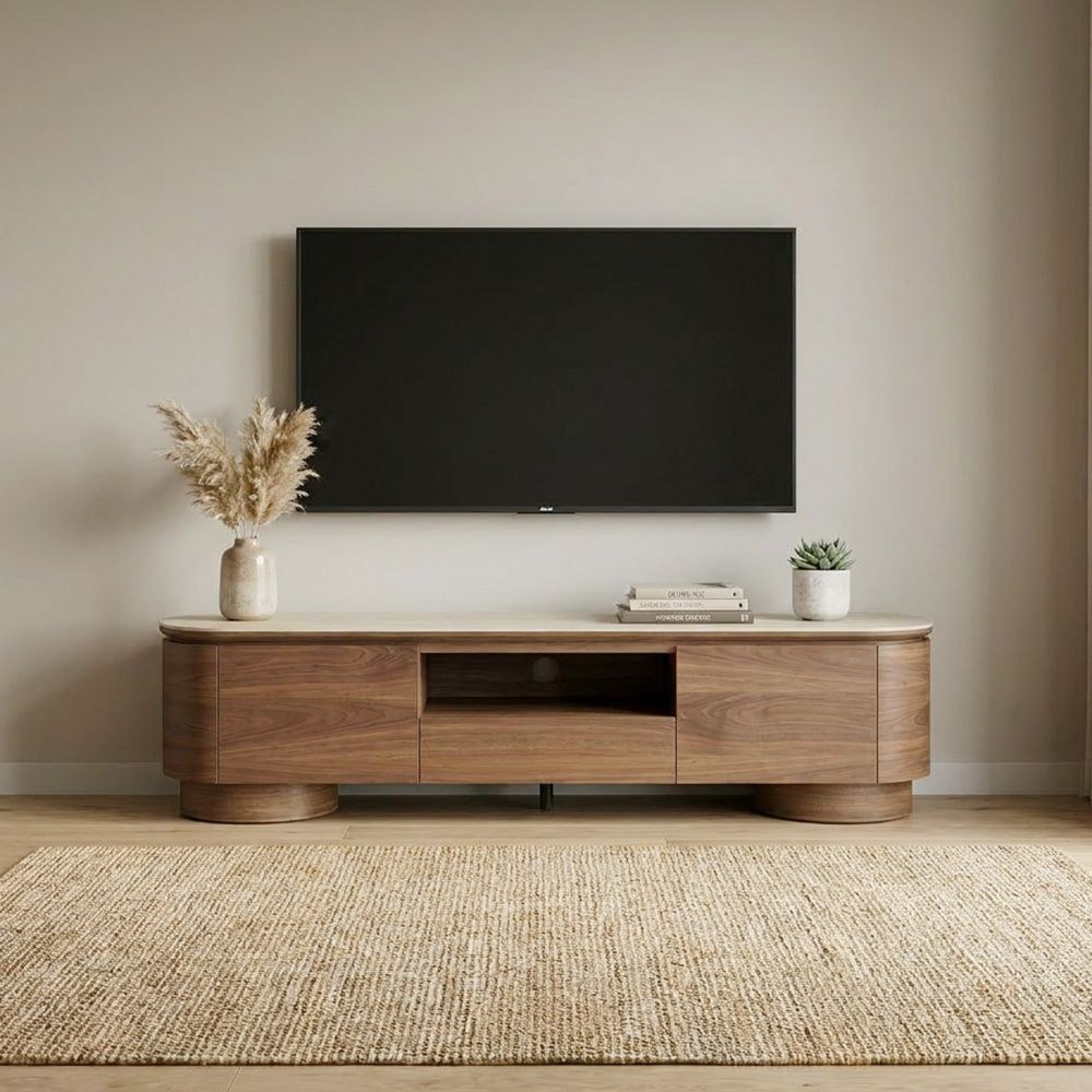 Austria TV Unit for TVs up to 75 Inches - Natural Walnut - With 2-Year Warranty - Image 2